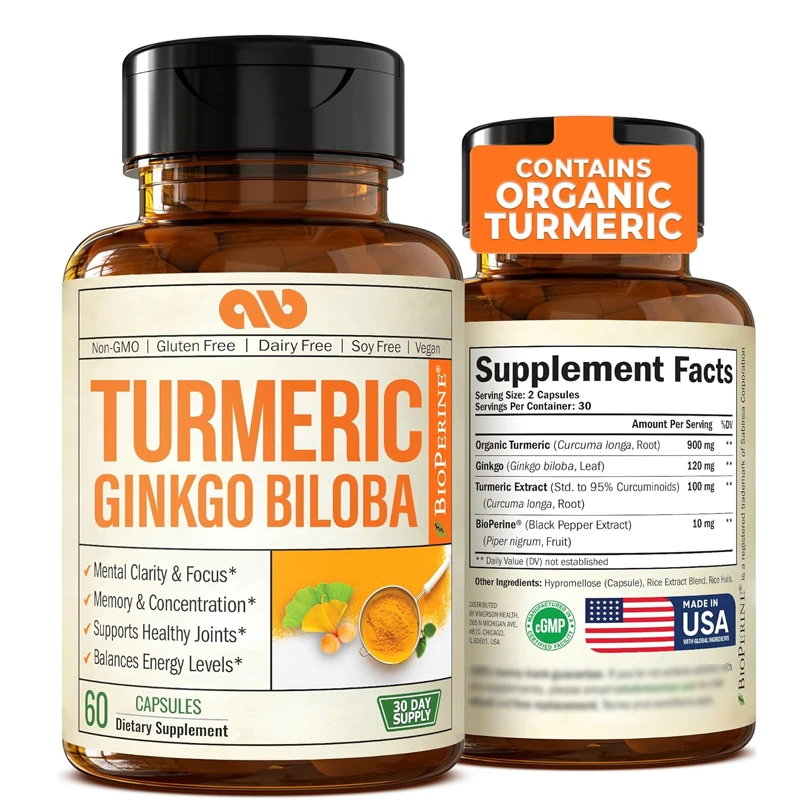 Turmeric Curcumin Capsule - Органическая добавка куркумы с листом гинкго